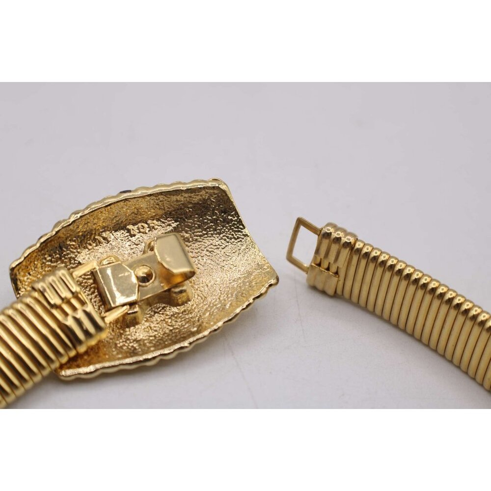 Vintage Gold Cobra Dress Belt Buckle Ribbed Elastic Stretchy Waistband Size S-M - Picture 4 of 9